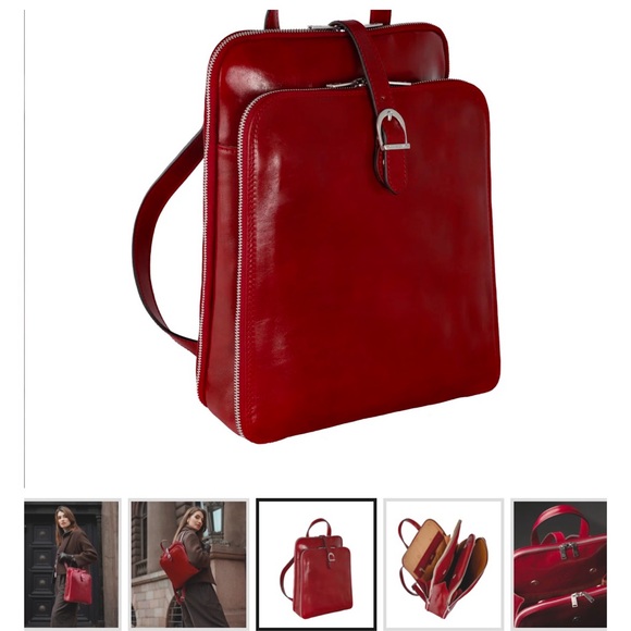 Time Resistance Womens Convertible Leather Backpack Shoulder Bag - Clarissa Red - Picture 15 of 16